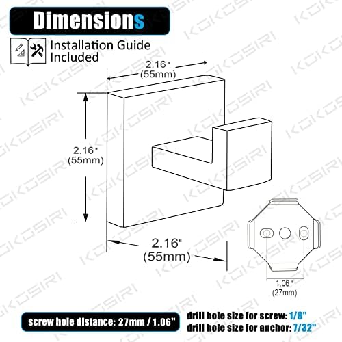 KOKOSIRI Bath Towel Hook Wall Mount Square Robe Hook Coat Hook Bathroom Kitchen Garage Heavy Duty SUS 304 Stainless Steel 3 Pack Brushed Nickel B1010BR-P3 - Image 2