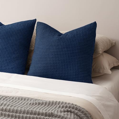 PHF Ultra Soft Waffle Weave Euro Shams 26" x 26", Navy Blue, No Insert - Image 6