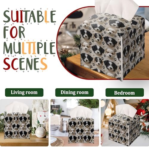 Cute Embroidered Puppy Decor Tissue Box Cover Modern Square Leather Tissue Case Holder Gifts for Women Family and Friends, Decorative Holder for Bathroom Kitchen Nightstand Office Home - B33 - Image 6