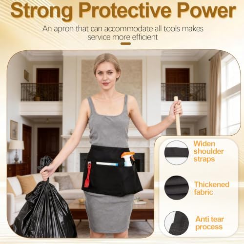 mwellewm 15 Packs Server Apron with 3 Pockets, Black Serving Half Waitress Apron for Women and Men, Widened and Extended Waist Strap Reinforced Seams Water and Stain Resistant for Book Phone - Image 6
