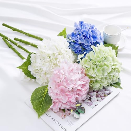 Waipfaru 21" Real Touch Dark Blue Hydrangea Artificial Flowers with Long Stem & Leaves, Full Latex Faux Hydrangea Flowers for Home Decor Party Floral Arrangements Wedding Bouquets Centerpieces, 4Pcs - Image 6
