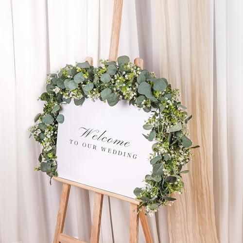 8 Pack Eucalyptus Garland, Faux Plant Artificial Greenery Garland with White Flowers 5.9Ft Eucalyptus Vine Table Centerpiece Decor Fake Vines for Home Mantle Party Wedding Decor Indoor/Outdoor - Image 6