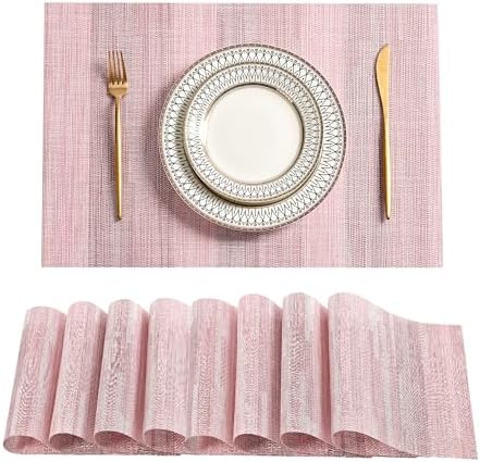 Leetaltree Misty Rose Placemats Set of 8 - Heat Resistant Non-Slip Place mats for Dining Table, Washable Durable PVC Vinyl Woven Table Mats（Misty Rose, 8） by Leetaltree-ArtatEveryTable