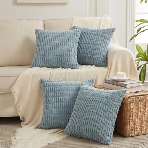Fancy Homi 4 Packs Decorative Throw Pillow Covers for Living Room Couch Bed, Modern Farmhouse Boho Home Décor Accent Cushion Case, 14" x 14", Light Blue - Image 5