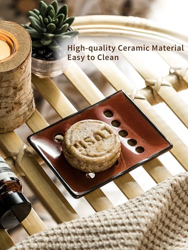 Bar Soap Holder Shower, Ceramic Bathroom Soap Dish with Drainage - Image 4