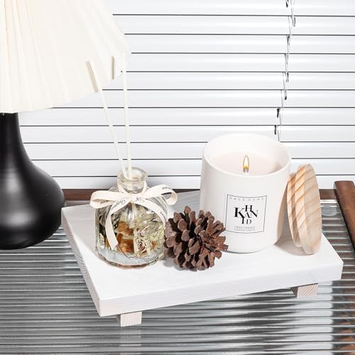 Bathroom Tray Wood Riser Kitchen Decor Soap Holder, 9" x 6" White - Image 2