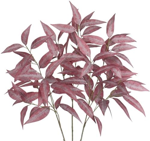 Briful Faux Fall Stems Realistic Eucalyptus Stems Fall Decorations, Set of 3 Burgundy Artificial Branches with Long Stem for Home Decor Indoor Autumn Thanksgiving Party Wedding, Outdoor Planter by Briful