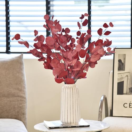 3 PCS 33" Artificial Eucalyptus Stems, Silk Branches for Vase Decor, Red - Image 3