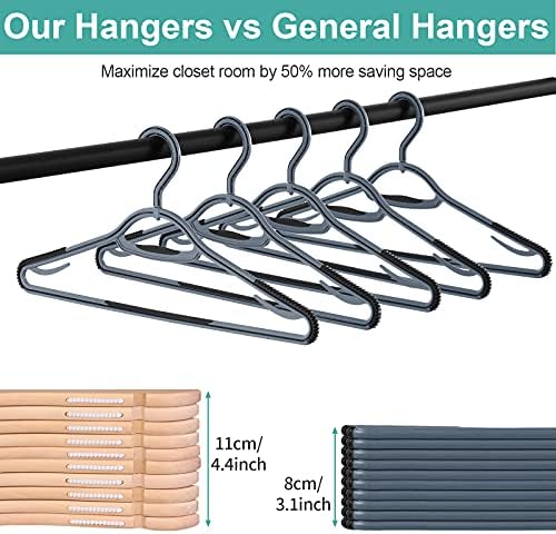 Extra Non Slip Plastic Clothes Hangers 30 Pack, with Sure Grip Rubber, 360 Degree Swivel Hook, Space Saving (Steel Blue/Cool Grey) - Image 6