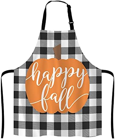 Happy Fall Pumpkin Thanksgiving Pillow case Buffalo Plaid Adjustable Bib Apron Kitchen Cooking Baking Gardening Apron for Women Men by Lefolen