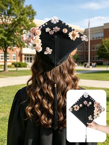 rongflower Mini Artificial Flowers for Crafts, 45 Pcs Nude Color Silk Fake Flowers Assorted Faux Roses Peonies Daisies Bulk for Wedding Decor Graduation Cap Cake Topper Home DIY - Image 3