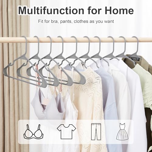 VECELO 100 Pack Plastic Hangers-Clothes Hangers Set with Shoulder Grooves for Closet Space Saving-Heavy Duty Coat Hanger,Gray - Image 5