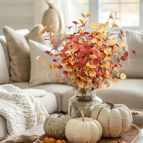 6 Pcs Artificial Eucalyptus Stems Fall Decorations with Fall Eucalyptus Leaves Autumn Decorations for Office and Home Artificial Plants for Floral Arrangement - Image 6