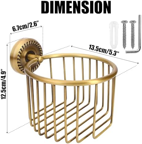 Vintage Bronze Wall Mounted Toilet Paper Holder – Antique Brass Bathroom Accessories Tissue Dispenser with Stable Metal Stand, Wire Basket Storage Rack - for Roll with Diameter <5inch Only - Image 2