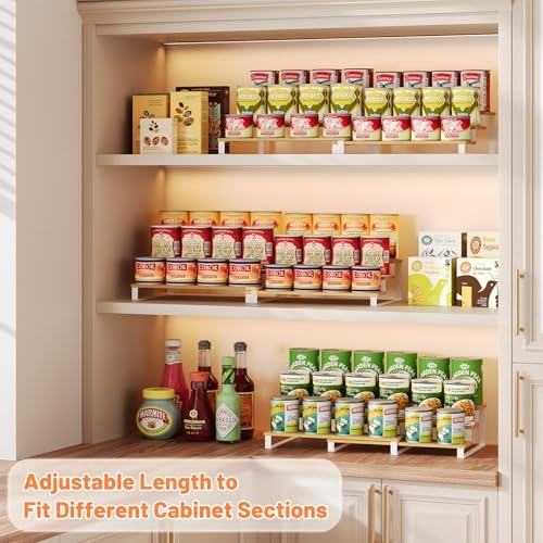 3-Tier Expandable Bamboo & Iron Can Organizer, Holds 30 Cans, White - Image 2
