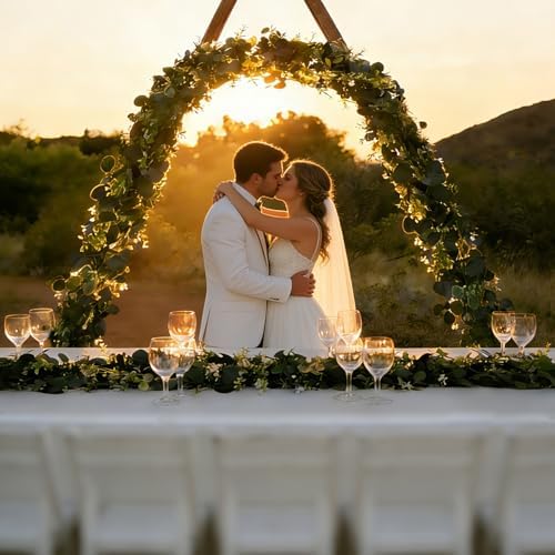 Eucalyptus Garland with White Flowers 4Pack: 5.9Ft Artificial Faux Greenery Vines for Table Runner Wedding Bedroom Mantle Centerpieces Backdrop Decorations - Image 3