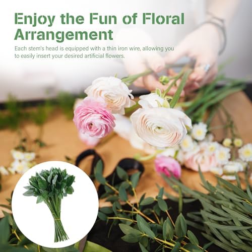 50 Pcs 13'' Rose Stems with Leaves, Fake Flower Stems, Faux Green Leaves Stems, Floral Arrangement Supplies, DIY Artificial Flowers Tools for Bouquet Wedding Party - Image 2