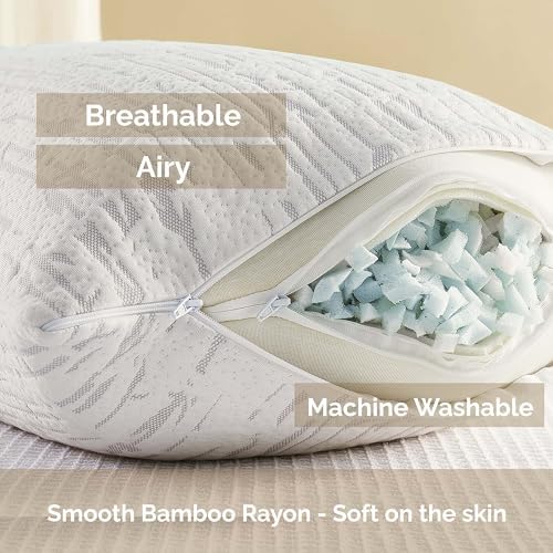 Clara Clark Memory Foam Pillows 2 Pack, Queen Size Bed Pillows for Sleeping, Adjustable Pillow Shredded Memory Foam Filling for Back Stomach & Side Sleeper, CertiPUR-US, Washable Bamboo Rayon Cover - Image 4