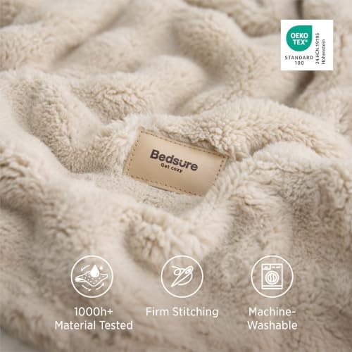 Bedsure Cloud Bubble Fleece Twin Blanket for Bed, Beige, 60"×80" - Image 5