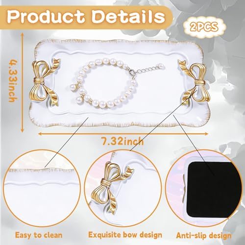 Wowagoga 2 PCS Vintage Decorative Tray Jewelry Tray Storage Tray(White) - Image 2