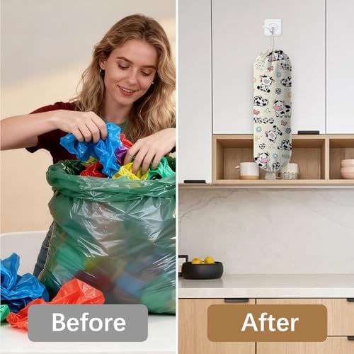 Cow Plastic Bag Holder Dispenser, Plastic Grocery Bag Organizer & Wall Mount Paper Trash Bags Saver Storage for Kitchen Home Pantry Decor, Cute Cow Shopping Bags Storage Dispenser - Image 6