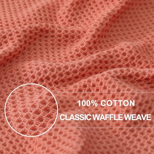 Homaxy 100% Cotton Waffle Weave Kitchen Dish Cloths 12-Pack, Coral - Image 2