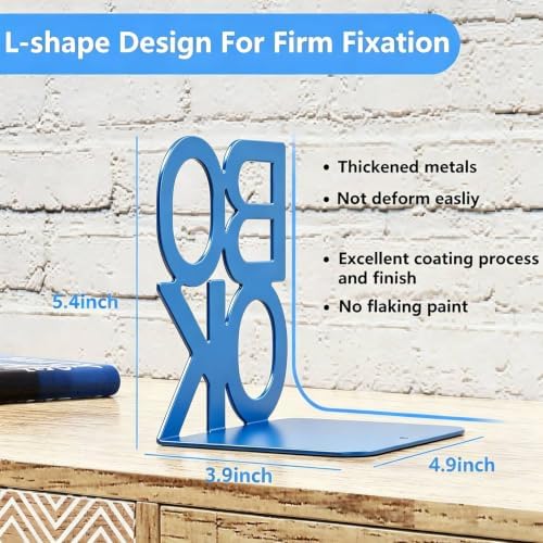 Book Ends Blue 2 Pair Metal BookEnds for Bookrack Desk,Books - Image 2