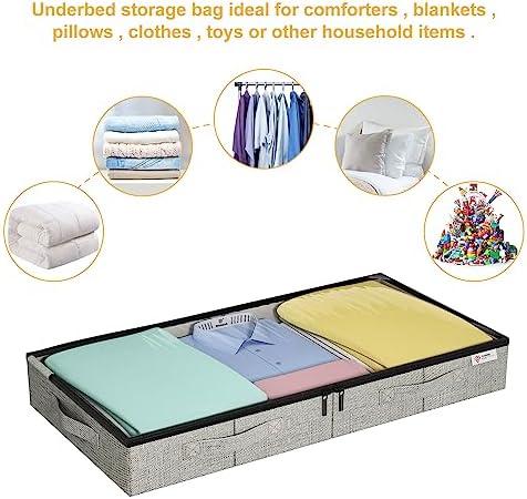 4.5 Inches Under Bed Storage Containers with Sturdy Sidewalls/Bottom and Reinforced Handles，Low Profile Underbed Storage for Clothes,Shoes,Pillows and Blankets with Zips and Clear Windows,4 Pack - Image 5
