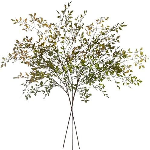 Artificial Greenery Branches Fake Plants Eucalyptus Stems,Plastics Ficus Stems for Vase, Faux Plants Indoor,43.3" Faux Greenery Indoor Vase Fillers for Home Decoration(3Pcs Orange) by UqueetenLtd