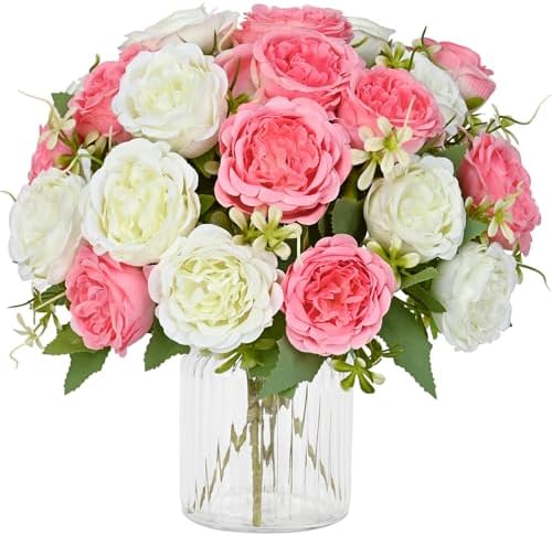 2 Packs Peonies Artificial Flowers Mixed White Pink Silk Artificial Peonies by MARTINEMALL