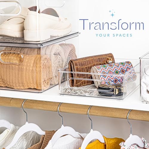 Plastic Food Storage 4 Pack Clear Container Bin with Handles for Organizing Kitchen, Pantry, Refrigerator, Freezer, Pantry, Cabinet, Closet, Bathroom. Stackable 10”x8”x3” - Image 3