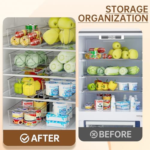 Clear Fridge Organizer, Refrigerator Organizer Bins with Handle, Freezer, Kitchen Cabinet, Pantry Organization, BPA Free Fridge Organizers (12.4 inch 8 Pack) - Image 4