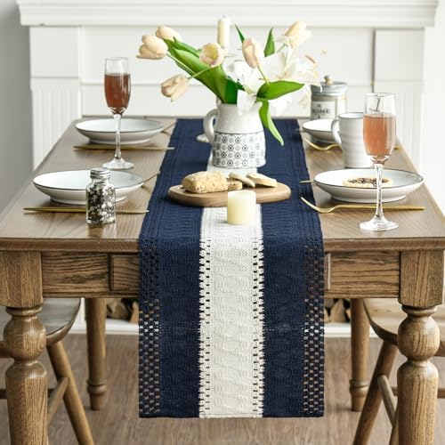 Artoid Mode Dark Blue Farmhouse Woven Table Runner 12x36 Inch - Image 2