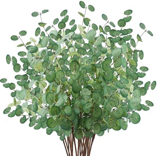 Agusbagli 12 Pcs Artificial Eucalyptus Stems 28'' Tall Faux Eucalyptus Silver Dollar Leaf Branches Greenery Plants Stems Decorations for Vase Home Wedding Centerpieces Floral Arrangements by Agusbagli