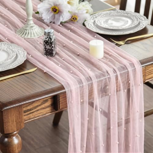 Artoid Mode 10-Pack Pearl Pink Gauze Table Runner 10FT Home Decor by ArtoidMode
