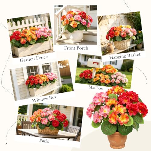 16 Bundles Artificial Geraniums, UV Resistant, Orange - Image 4