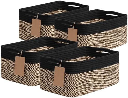 Goodpick 4 Pack Storage Baskets for Organizing Shelves, Black & Jute by Goodpick
