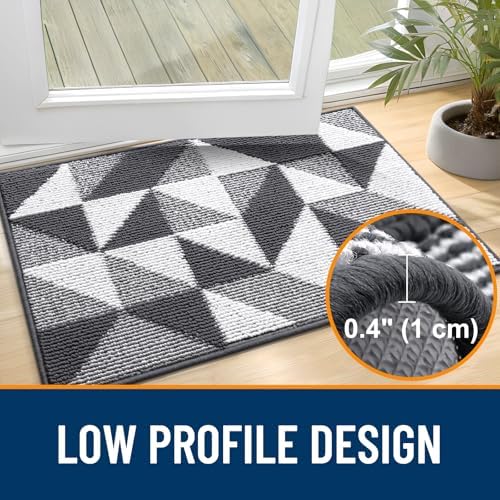 OLANLY Door Mat Indoor Entrance Washable 32x20, Odor-Free Low-Profile Front Back Geometric Doormat, Absorbent Resist Dirt Entry Carpet, Easy to Clean Sturdy Inside Floor Mats for Entryway, Dark Grey - Image 4