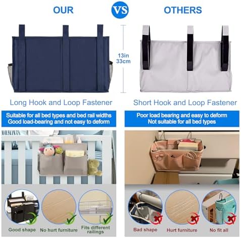 Surblue Caddy Hanging Organizer Bedside Storage Bag for Bunk and Hospital Beds, Blue, L - Image 4