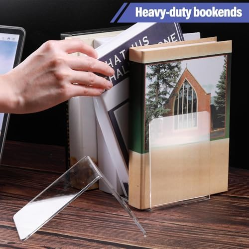 Yulejo 8 Pcs Clear Acrylic Book Ends for Shelves Heavy Duty L Shaped - Image 5
