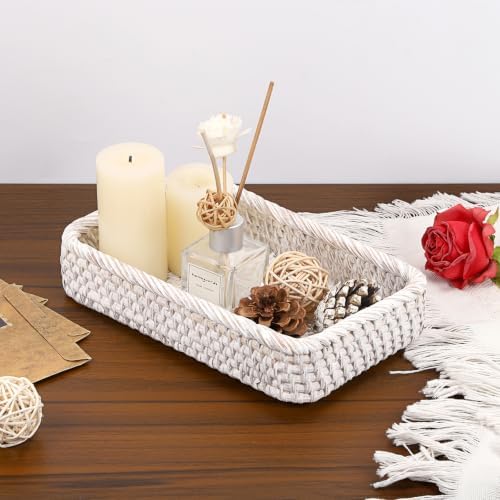 Hipiwe Decorative Key Tray for Entrayway Table Whitewash Rattan Basket Tray - Image 4