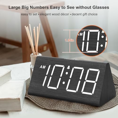 DreamSky Wooden Digital Alarm Clock for Bedroom Living Room, Large Numbers - Image 2