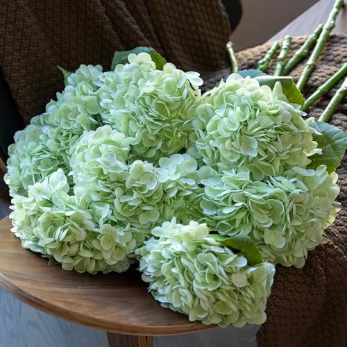 DUYONE 22" Real Soft Touch Hydrangea Artificial Flowers Realistic,Large Long Stem Fake Flowers Full Latex Faux,Wedding Bouquet,Party Home Decor,Garden Office Room Table Centerpieces Light Green 3Pcs - Image 6