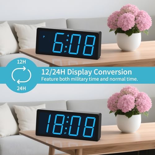KWANWA Digital Alarm Clock with Auto Dimmer, Dual Power (Battery or USB), Large LED Display, 3-Level Brightness, 12/24H Format, Snooze, Easy to Set for Bedroom, Office, Kids, Seniors – Blue LED - Image 6