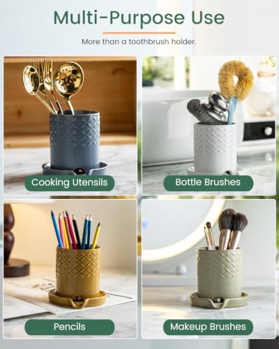 Zoeeker Toothbrush Holder, Ceramic Toothbrush and Toothpaste Holder Set - Image 6