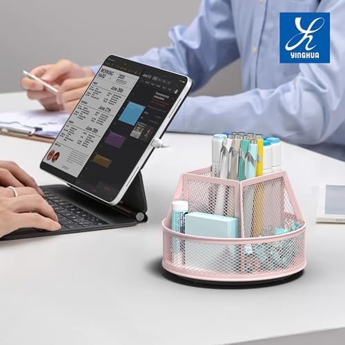 YINGHUA 360°Rotating Mesh Desk Organizer & Pen Holder - Pink - Image 6
