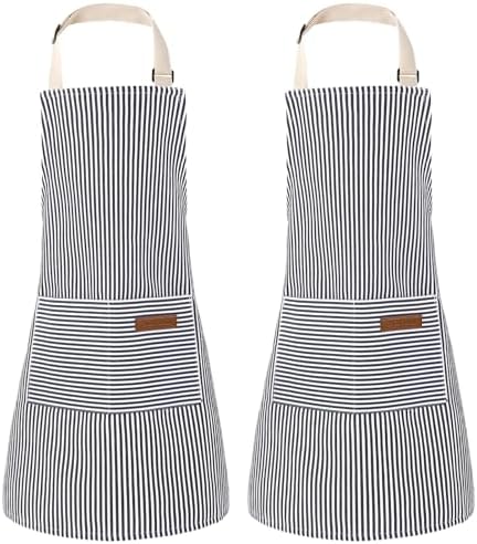2 Pack Stripes Kids Apron, Kids Cooking Aprons with 2 Pockets, Cute Aprons for Cooking for Boys and Girls by XLSXEXCL