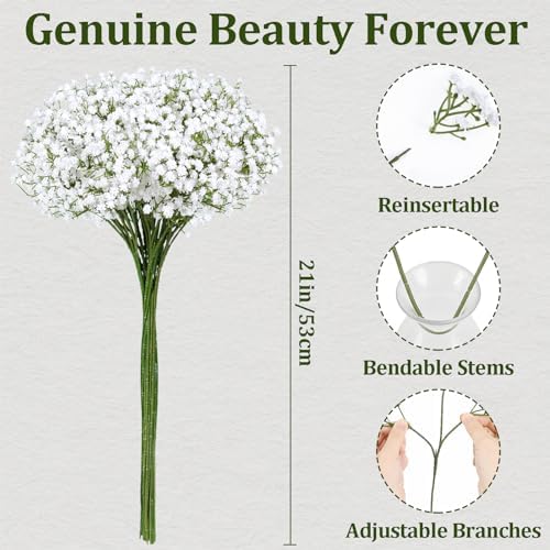 Waipfaru 15Pcs Babys Breath Artificial Flowers, Baby Breath Flowers Artificial Bulk, Real Touch Fake White Flowers, Faux Babies Breath Gypsophila for Wedding Home Decor Floral Arrangement - Image 5