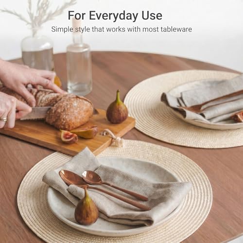 FunWheat Round Braided Placemats Set of 4 Table Mats for Dining Tables Woven Washable Non-Slip Place mats 15inch (Beige, 4pcs) - Image 6