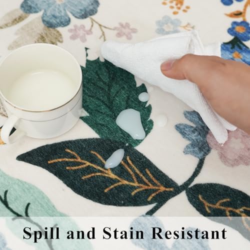 Hallway 2x5 Washable Runner Rug: Stain Resistant Floral Scalloped Rug for Kitchen Entryway Farmhouse Soft Carpet for Bathroom Bedroom Thin Laudry Living Room Floor Mat with Non Slip Backing(2x5,Cream) - Image 4